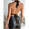 imageSOLY HUX Womens Sexy Halter Going Out Top Open Back Deep V Neck Sleeveless Vest Tank Tops Party ClubwearPure Brown