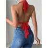 imageSOLY HUX Womens Sexy Halter Going Out Top Open Back Deep V Neck Sleeveless Vest Tank Tops Party ClubwearPure Red