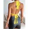 imageSOLY HUX Womens Sexy Halter Going Out Top Open Back Deep V Neck Sleeveless Vest Tank Tops Party ClubwearPure Yellow