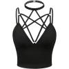 imageSOLY HUX Gothic Tops for Women Criss Cross Crop Tops Y2K Party Club Rave Concert Outfit with ChokerPure Black