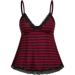 imageSOLY HUX Womens Y2K Lace Cami V Neck Sleeveless Striped Shirt Spaghetti Strap Camisole Gothic TopsBurgundy Striped