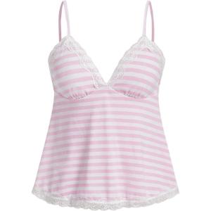imageSOLY HUX Womens Y2K Lace Cami V Neck Sleeveless Striped Shirt Spaghetti Strap Camisole Gothic TopsPink Striped