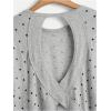 imageSOLY HUX 2024 Open Back Tops for Women Criss Cross Cut Out Tee Backless Casual Short Sleeve Round Neck T ShirtGrey Polka Dots
