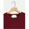 imageSOLY HUX 2024 Open Back Tops for Women Criss Cross Cut Out Tee Backless Casual Short Sleeve Round Neck T ShirtPlain Burgundy