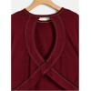 imageSOLY HUX 2024 Open Back Tops for Women Criss Cross Cut Out Tee Backless Casual Short Sleeve Round Neck T ShirtPlain Burgundy
