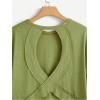 imageSOLY HUX 2024 Open Back Tops for Women Criss Cross Cut Out Tee Backless Casual Short Sleeve Round Neck T ShirtPlain Green