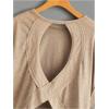 imageSOLY HUX 2024 Open Back Tops for Women Criss Cross Cut Out Tee Backless Casual Short Sleeve Round Neck T ShirtPlain Khaki