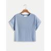 imageSOLY HUX 2024 Open Back Tops for Women Criss Cross Cut Out Tee Backless Casual Short Sleeve Round Neck T ShirtPlain Light Blue