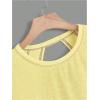 imageSOLY HUX 2024 Open Back Tops for Women Criss Cross Cut Out Tee Backless Casual Short Sleeve Round Neck T ShirtPlain Yellow