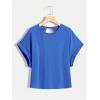 imageSOLY HUX 2024 Open Back Tops for Women Criss Cross Cut Out Tee Backless Casual Short Sleeve Round Neck T ShirtPure Blue
