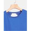 imageSOLY HUX 2024 Open Back Tops for Women Criss Cross Cut Out Tee Backless Casual Short Sleeve Round Neck T ShirtPure Blue