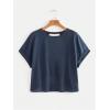 imageSOLY HUX 2024 Open Back Tops for Women Criss Cross Cut Out Tee Backless Casual Short Sleeve Round Neck T ShirtPure Dark Blue