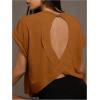 imageSOLY HUX 2024 Open Back Tops for Women Criss Cross Cut Out Tee Backless Casual Short Sleeve Round Neck T ShirtSolid Brown