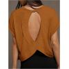 imageSOLY HUX 2024 Open Back Tops for Women Criss Cross Cut Out Tee Backless Casual Short Sleeve Round Neck T ShirtSolid Brown