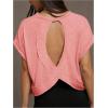 imageSOLY HUX 2024 Open Back Tops for Women Criss Cross Cut Out Tee Backless Casual Short Sleeve Round Neck T ShirtSolid Pink