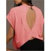 imageSOLY HUX 2024 Open Back Tops for Women Criss Cross Cut Out Tee Backless Casual Short Sleeve Round Neck T ShirtSolid Pink