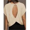 imageSOLY HUX 2024 Open Back Tops for Women Criss Cross Cut Out Tee Backless Casual Short Sleeve Round Neck T ShirtSolid Yellow