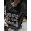 imageSOLY HUX Jersey Shirts for Women Y2k Oversized Graphic Tees V Neck Half Sleeve Cute Soccer Streetwear TopsBlack Letter