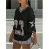 imageSOLY HUX Jersey Shirts for Women Y2k Oversized Graphic Tees V Neck Half Sleeve Cute Soccer Streetwear TopsBlack Letter