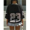 imageSOLY HUX Jersey Shirts for Women Y2k Oversized Graphic Tees V Neck Half Sleeve Cute Soccer Streetwear TopsBlack Letter
