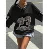 imageSOLY HUX Jersey Shirts for Women Y2k Oversized Graphic Tees V Neck Half Sleeve Cute Soccer Streetwear TopsBlack Letter