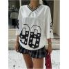 imageSOLY HUX Jersey Shirts for Women Y2k Oversized Graphic Tees V Neck Half Sleeve Cute Soccer Streetwear TopsBlack and White Letter