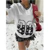 imageSOLY HUX Jersey Shirts for Women Y2k Oversized Graphic Tees V Neck Half Sleeve Cute Soccer Streetwear TopsBlack and White Letter