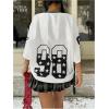 imageSOLY HUX Jersey Shirts for Women Y2k Oversized Graphic Tees V Neck Half Sleeve Cute Soccer Streetwear TopsBlack and White Letter