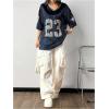 imageSOLY HUX Jersey Shirts for Women Y2k Oversized Graphic Tees V Neck Half Sleeve Cute Soccer Streetwear TopsDark Blue Letter