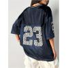 imageSOLY HUX Jersey Shirts for Women Y2k Oversized Graphic Tees V Neck Half Sleeve Cute Soccer Streetwear TopsDark Blue Letter