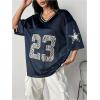imageSOLY HUX Jersey Shirts for Women Y2k Oversized Graphic Tees V Neck Half Sleeve Cute Soccer Streetwear TopsDark Blue Letter