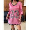 imageSOLY HUX Jersey Shirts for Women Y2k Oversized Graphic Tees V Neck Half Sleeve Cute Soccer Streetwear TopsHotpink Letter