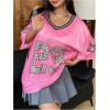 imageSOLY HUX Jersey Shirts for Women Y2k Oversized Graphic Tees V Neck Half Sleeve Cute Soccer Streetwear TopsHotpink Letter