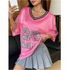 imageSOLY HUX Jersey Shirts for Women Y2k Oversized Graphic Tees V Neck Half Sleeve Cute Soccer Streetwear TopsHotpink Letter