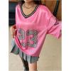 imageSOLY HUX Jersey Shirts for Women Y2k Oversized Graphic Tees V Neck Half Sleeve Cute Soccer Streetwear TopsHotpink Letter