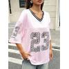 imageSOLY HUX Jersey Shirts for Women Y2k Oversized Graphic Tees V Neck Half Sleeve Cute Soccer Streetwear TopsPink Letter
