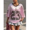 imageSOLY HUX Jersey Shirts for Women Y2k Oversized Graphic Tees V Neck Half Sleeve Cute Soccer Streetwear TopsPink Number