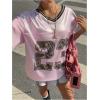 imageSOLY HUX Jersey Shirts for Women Y2k Oversized Graphic Tees V Neck Half Sleeve Cute Soccer Streetwear TopsPink Number