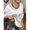 imageSOLY HUX Jersey Shirts for Women Y2k Oversized Graphic Tees V Neck Half Sleeve Cute Soccer Streetwear TopsWhite Letter