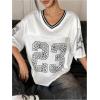 imageSOLY HUX Jersey Shirts for Women Y2k Oversized Graphic Tees V Neck Half Sleeve Cute Soccer Streetwear TopsWhite Letter