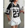 imageSOLY HUX Jersey Shirts for Women Y2k Oversized T Shirt Striped Number Graphic Tees V Neck Half Sleeve Streetwear TopsBlack and White Number