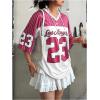 imageSOLY HUX Jersey Shirts for Women Y2k Oversized T Shirt Striped Number Graphic Tees V Neck Half Sleeve Streetwear TopsPink and White Number