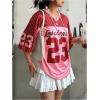 imageSOLY HUX Jersey Shirts for Women Y2k Oversized T Shirt Striped Number Graphic Tees V Neck Half Sleeve Streetwear TopsRed and Pink Letter