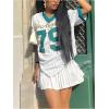 imageSOLY HUX Jersey Shirts for Women Y2k Oversized T Shirt Striped Number Graphic Tees V Neck Half Sleeve Streetwear TopsWhite Letter