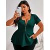 imageSOLY HUX Plus Size Women Sexy Half Zip Up Low Cut Short Sleeve Ruffle Babydoll Peplum TopsDark Green