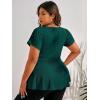 imageSOLY HUX Plus Size Women Sexy Half Zip Up Low Cut Short Sleeve Ruffle Babydoll Peplum TopsDark Green