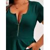 imageSOLY HUX Plus Size Women Sexy Half Zip Up Low Cut Short Sleeve Ruffle Babydoll Peplum TopsDark Green