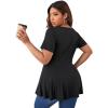 imageSOLY HUX Plus Size Women Sexy Half Zip Up Low Cut Short Sleeve Ruffle Babydoll Peplum TopsPlain Black
