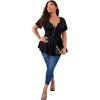 imageSOLY HUX Plus Size Women Sexy Half Zip Up Low Cut Short Sleeve Ruffle Babydoll Peplum TopsPlain Black