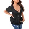 imageSOLY HUX Plus Size Women Sexy Half Zip Up Low Cut Short Sleeve Ruffle Babydoll Peplum TopsPlain Black